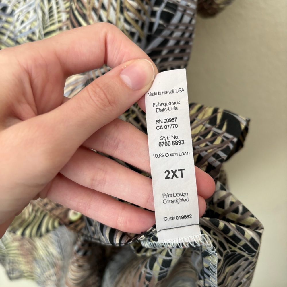 Tori Richard 2XT Hawaiin Aloha Leaf Print Cotton Lawn Shirt - Picture 8 of 11